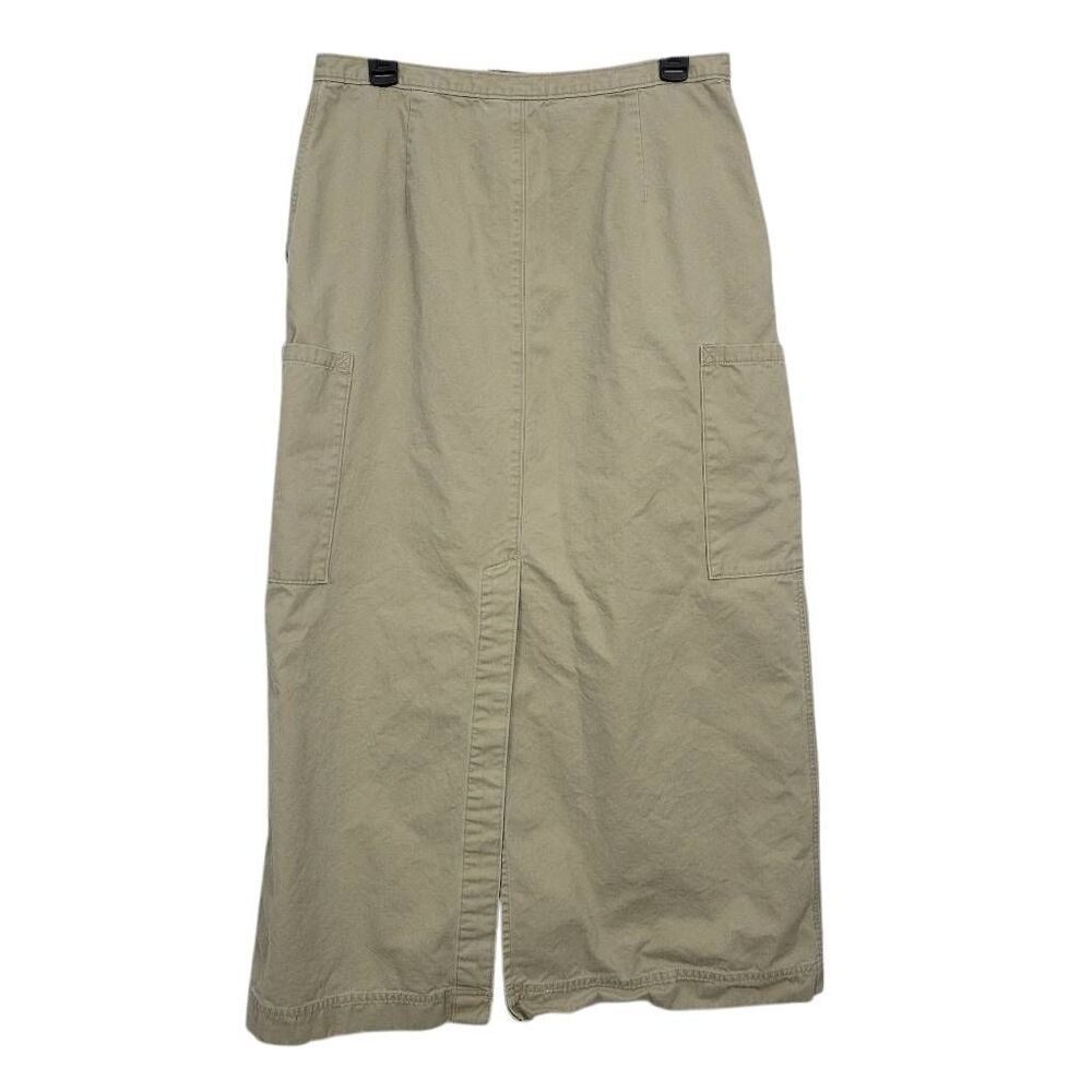 Vintage 90s Gap Cotton Cargo Maxi Skirt Sz 12/M Khaki Tan Modest Minimalist - Picture 2 of 7